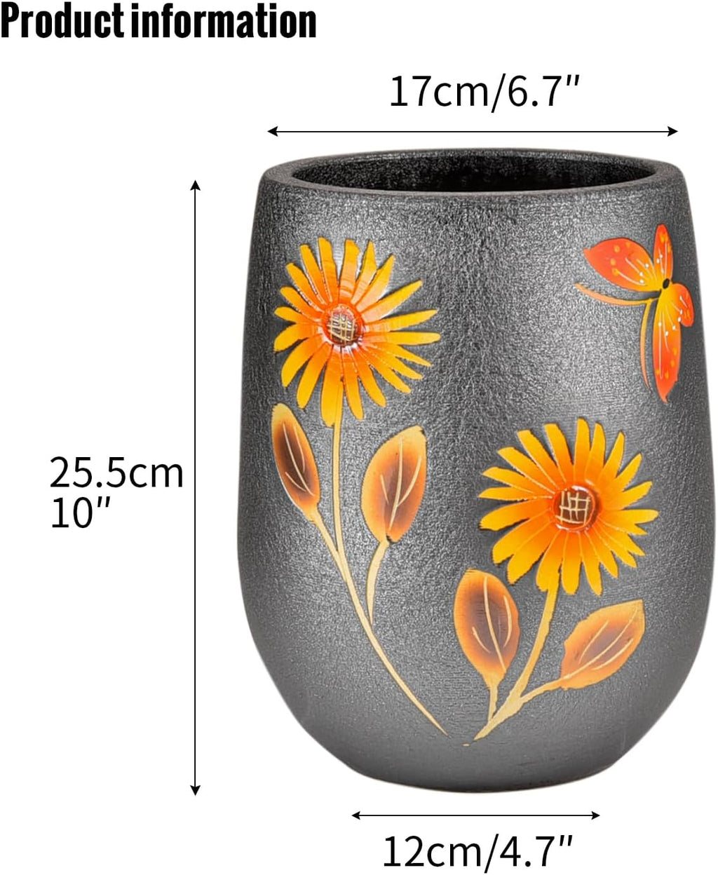 Sungmor 10.6 Inch Hand Painted Ceramic Succulent Plant Pot - Dark Grey | Textured Decorative Pottery Planter with