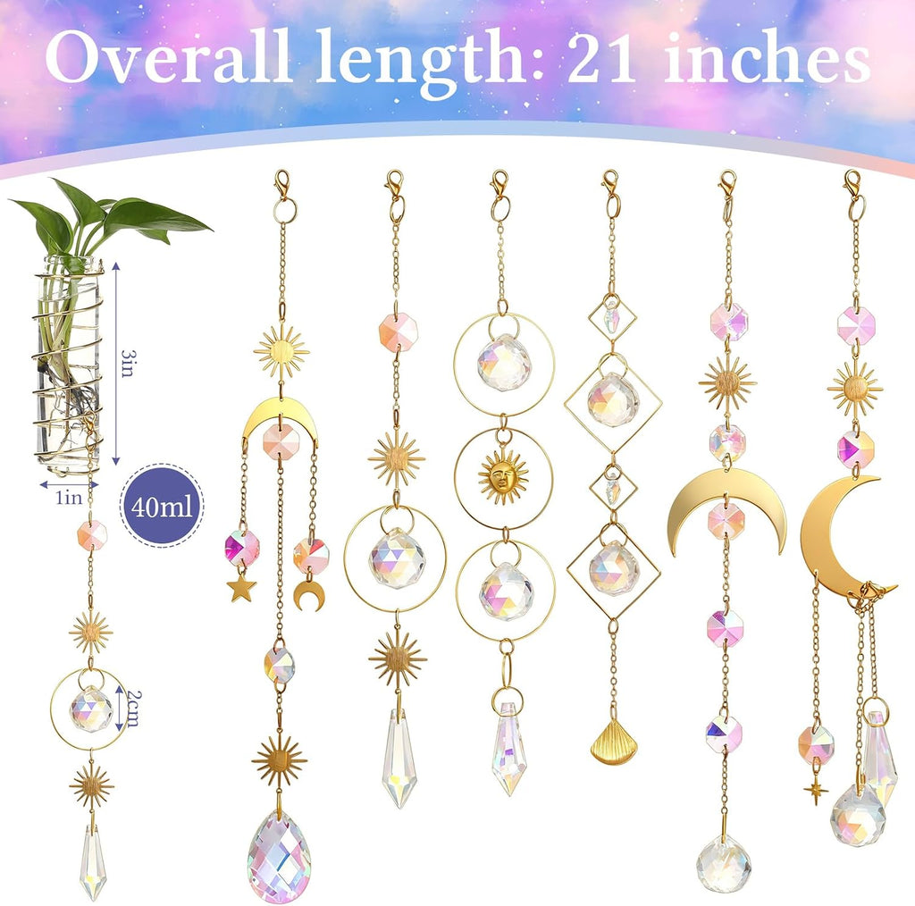 6 Pcs Plant Propagation Station Colorful Crystal Suncatcher, Handmade Boho Rooting Vase, Hanging Window Plant