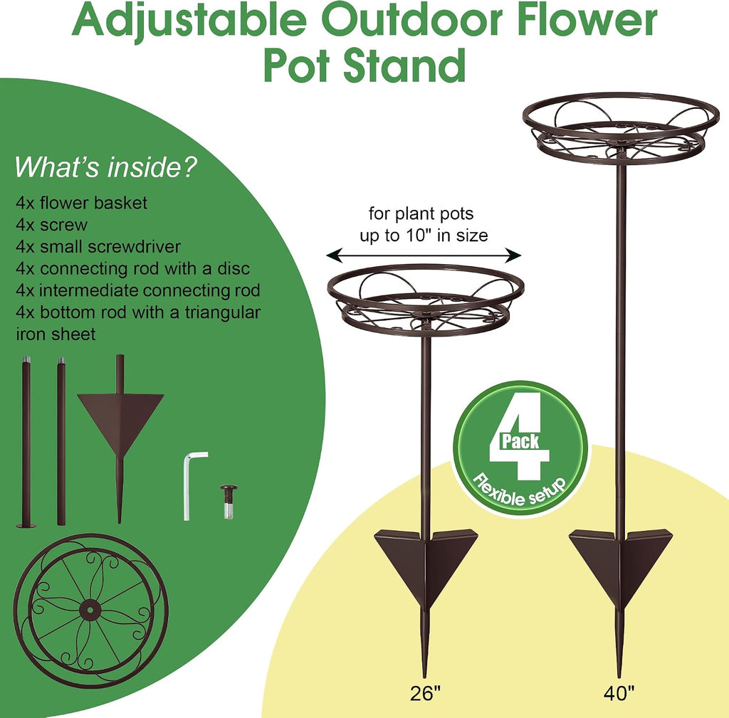 Tellingyou 2 Pack Adjustable Outdoor Flower Pot Stand, Plant Stands(Brown) | Metal, Spring Summer Versatile Plant