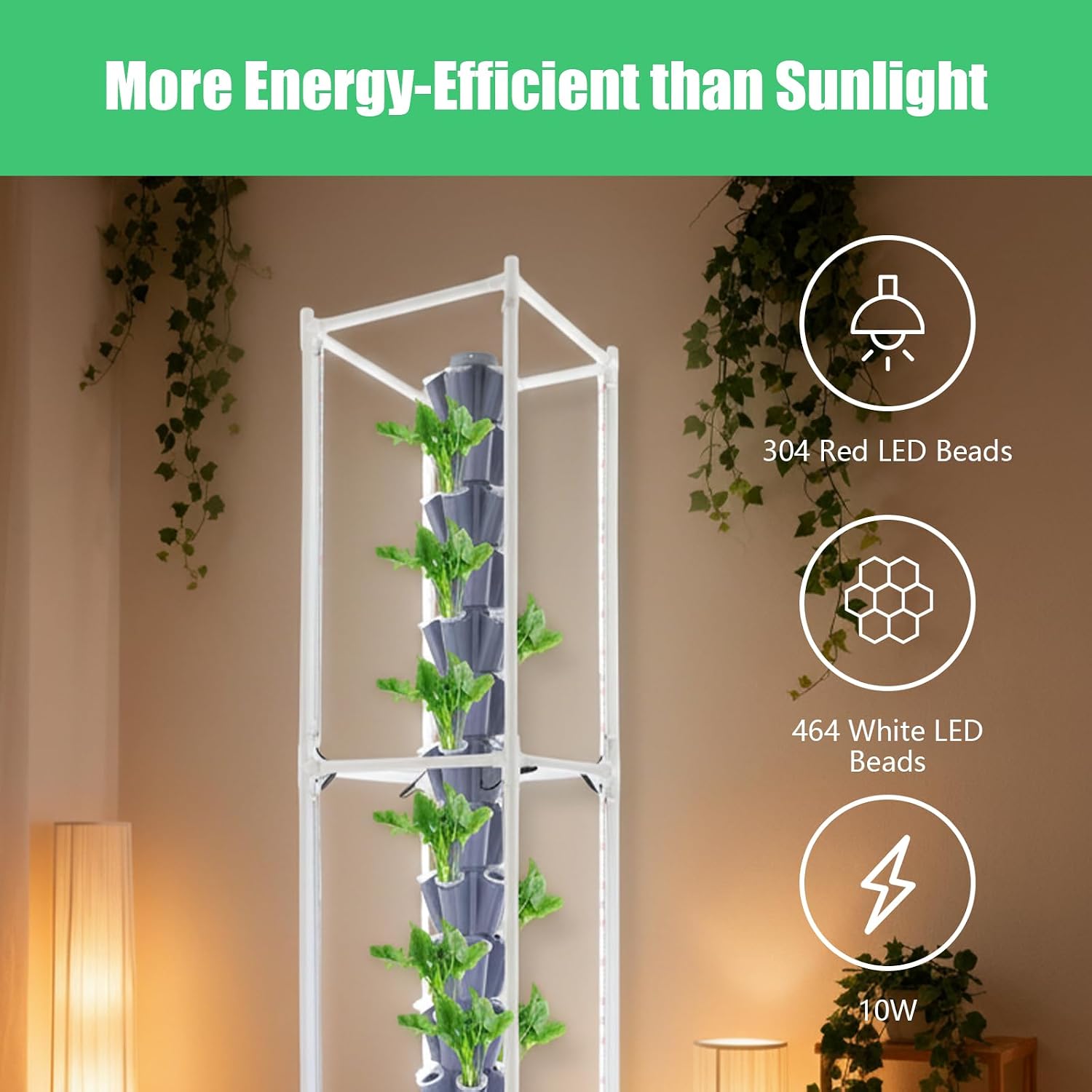70 Holes Indoor Hydroponic Grow Tower with 8 LED Lights, 14 Layer Vertical Hydroponic Gardening Tower with Wheels