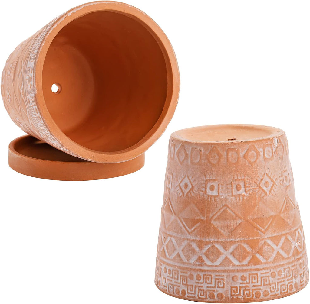Cedilis 2 Pack Terracotta Pots, 5 Inch Red Clay Planter Pots with Drainage and Saucers, Ceramic Pottery Succulent