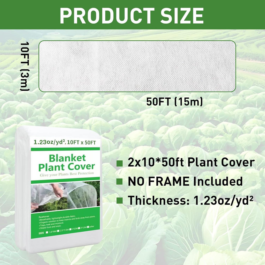 2 Pack 10ft x 50ft Plant Covers Freeze Protection | Frost Blanket for Outdoor Plants, All-Season Winter Protection