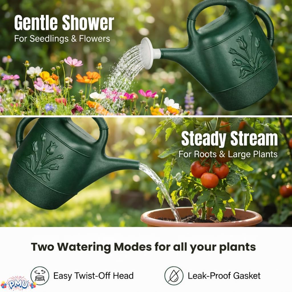 PMU 2 Gallon Watering Can - Garden Watering Can for Indoor & Outdoor Plants - Plastic Water Can with Detachable