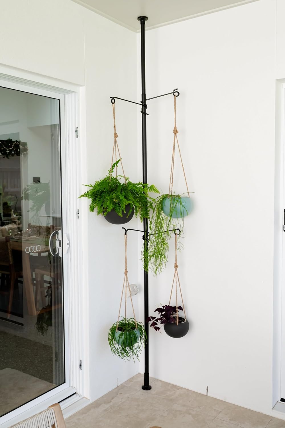 Tension Rod Plant Stand, Plant Poles for Hanging Plants Indoor, Metal Floor to Ceiling Hanging Plants Stand, Tension