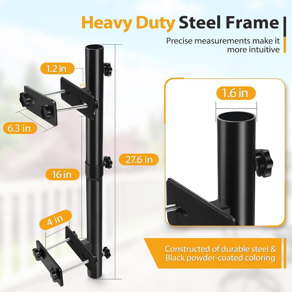 ZZM Patio Umbrella Holder for Deck Railing, Adjustable Deck Umbrella Mount Outdoor, Attachable to Railing Mounting
