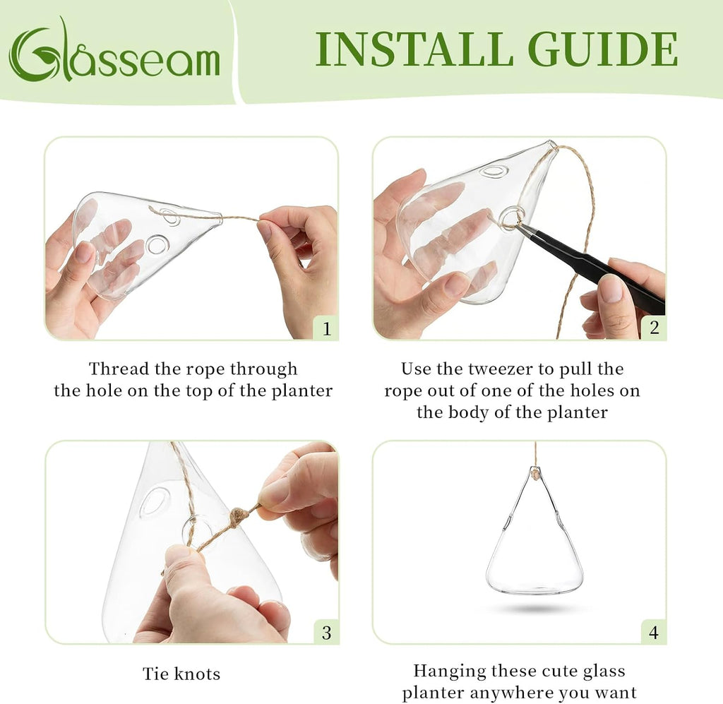 Glasseam Hanging Plant Propagation Station: 5Pcs Small Glass Terrarium Jars | Hydroponic Planters for Indoor Pothos