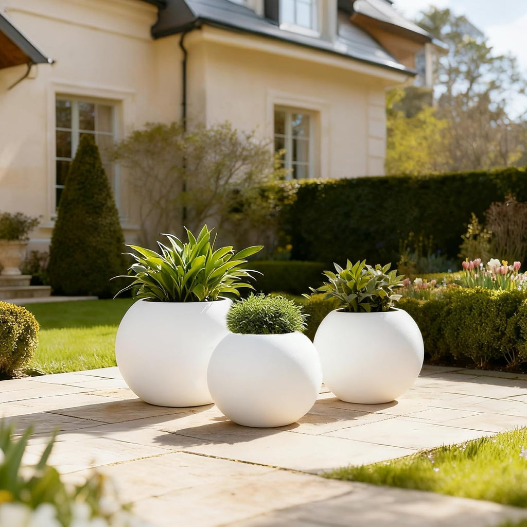 Large Round Planter,Planters for Indoor Plants & Outdoor,Durable Plastic Material Sphere Planter with Drainage Hole &