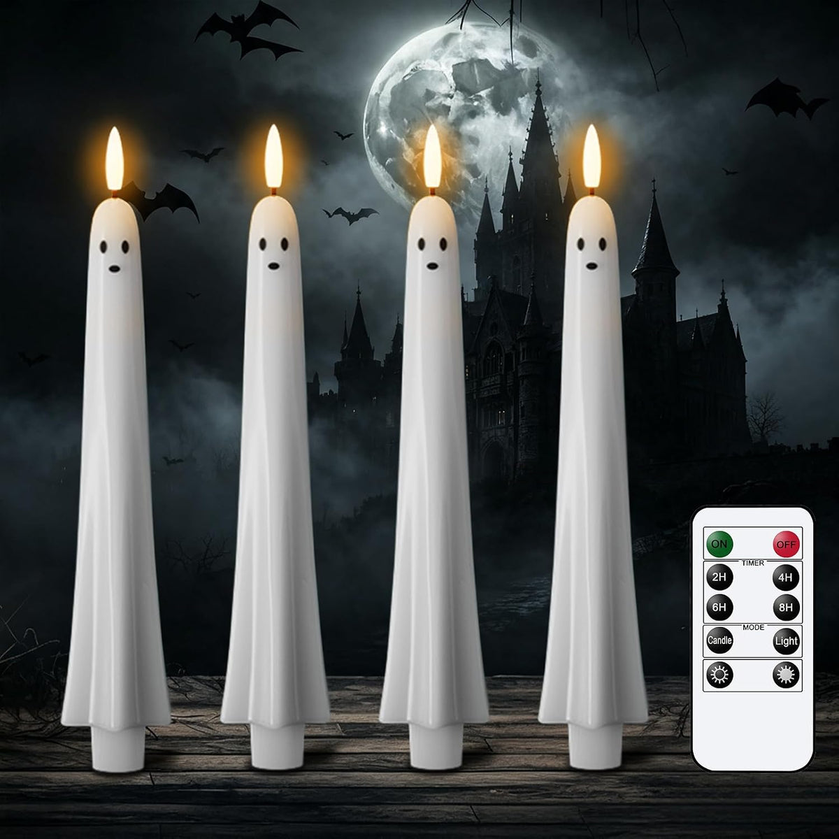 Ghost Flameless LED Taper Candles Battery Operated Remote Timer