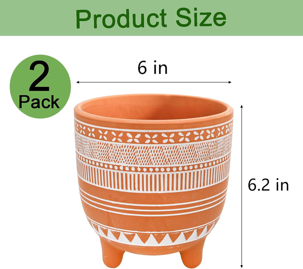 Frcctre 2 Pack Terracotta Pots, 6 Inch Succulent Clay Pottery Plant Pots Cactus Terra Cotta Flower Pot with Drainage