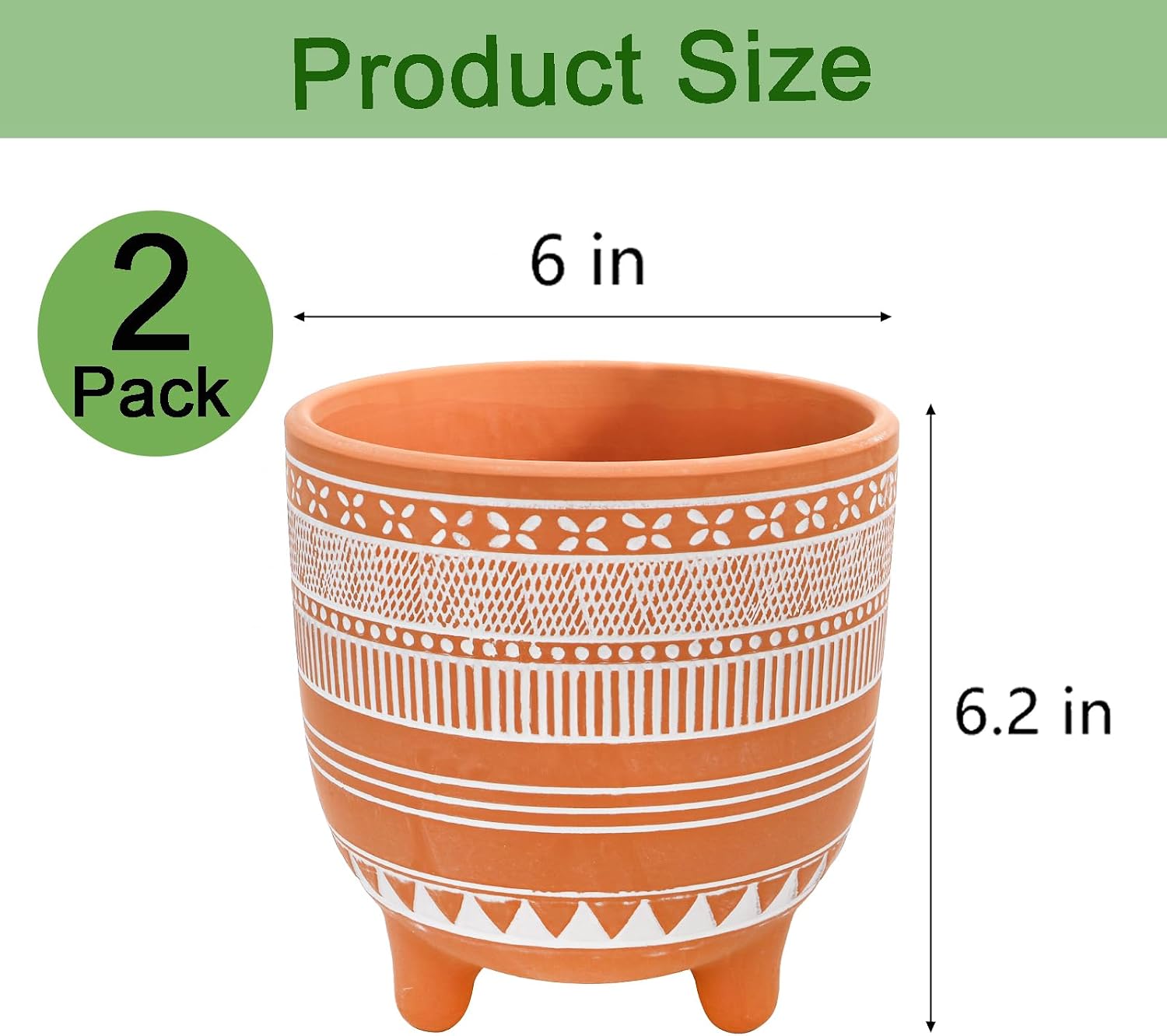 Frcctre 2 Pack Terracotta Pots, 6 Inch Succulent Clay Pottery Plant Pots Cactus Terra Cotta Flower Pot with Drainage