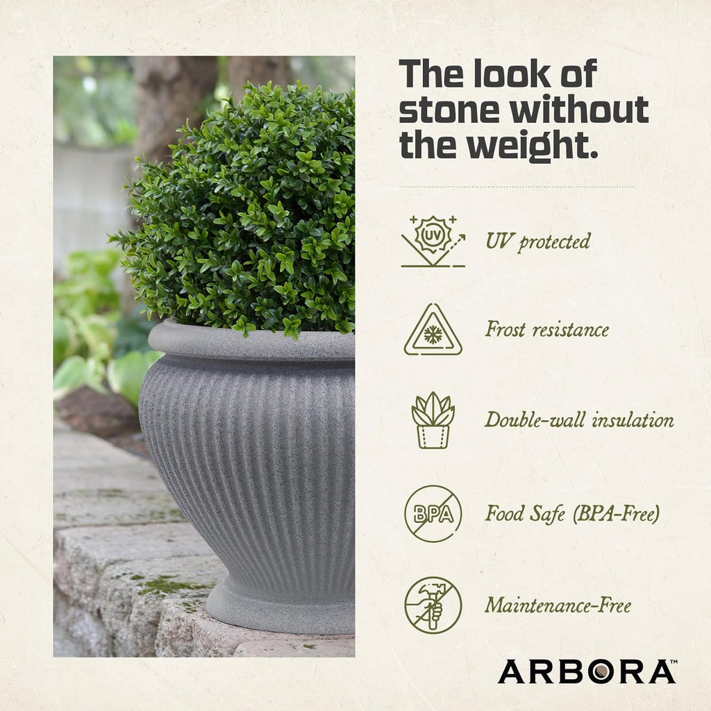ARBORA 18" Cannes Urn Planter - Lightweight Polyresin Decorative Plant Pot | Lightweight with Stone-Like Look, UV +