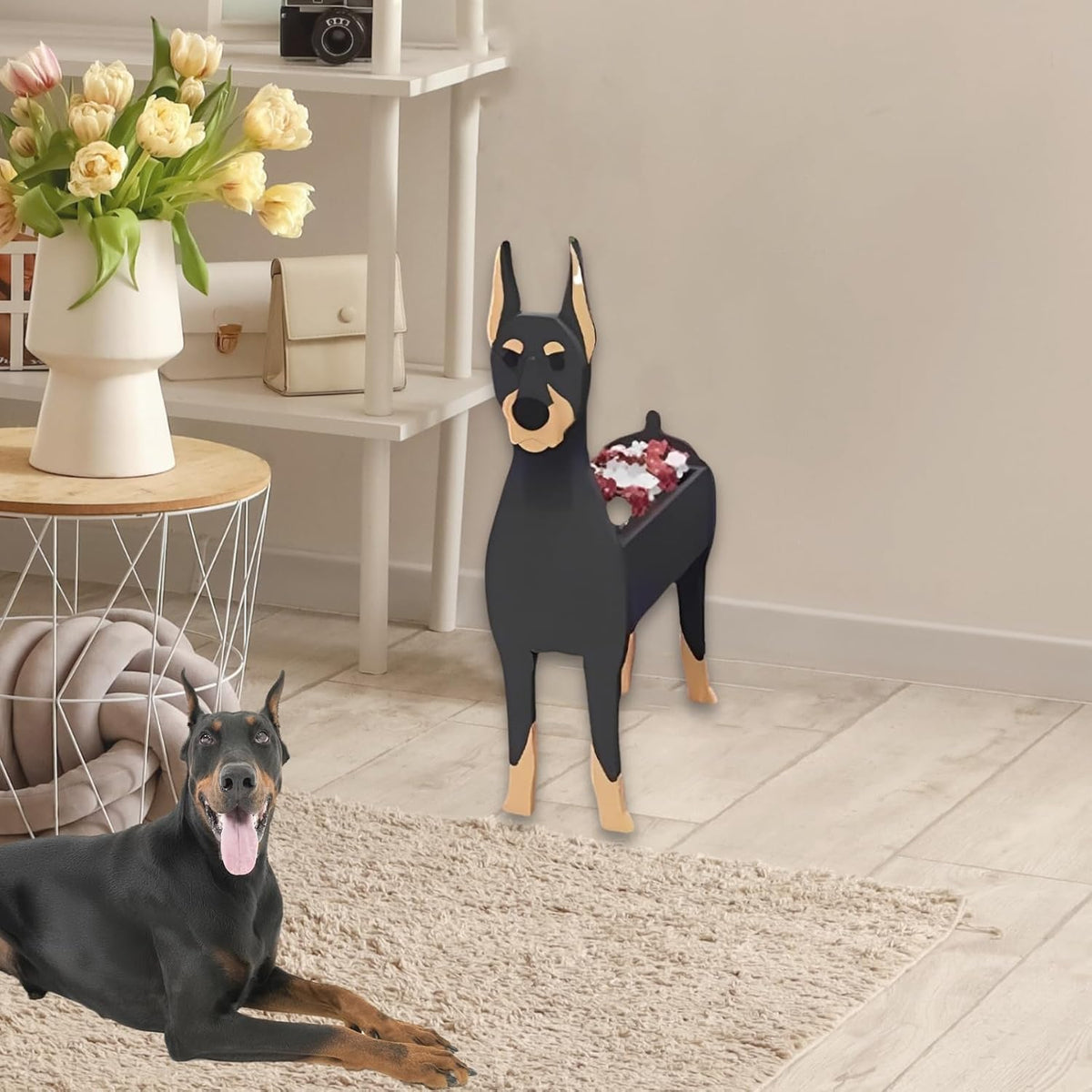 Doberman Dog Planter Pots, Animal Shaped Flower Pot | Cute Plant Gift for Women and Pet Lovers, Indoor Outdoor Garden