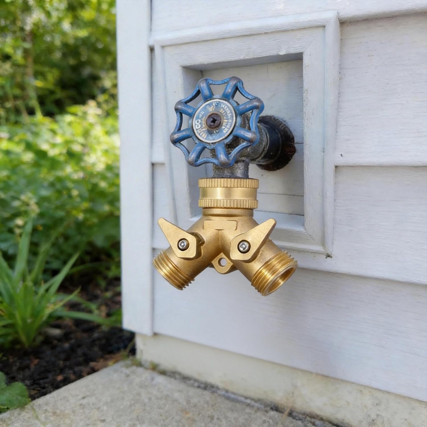 VANCOCO Garden Hose Coiled Spring Protectors, 3/4" Heavy Duty Brass Hose Splitter 2 Way with Hose Spring Protector for