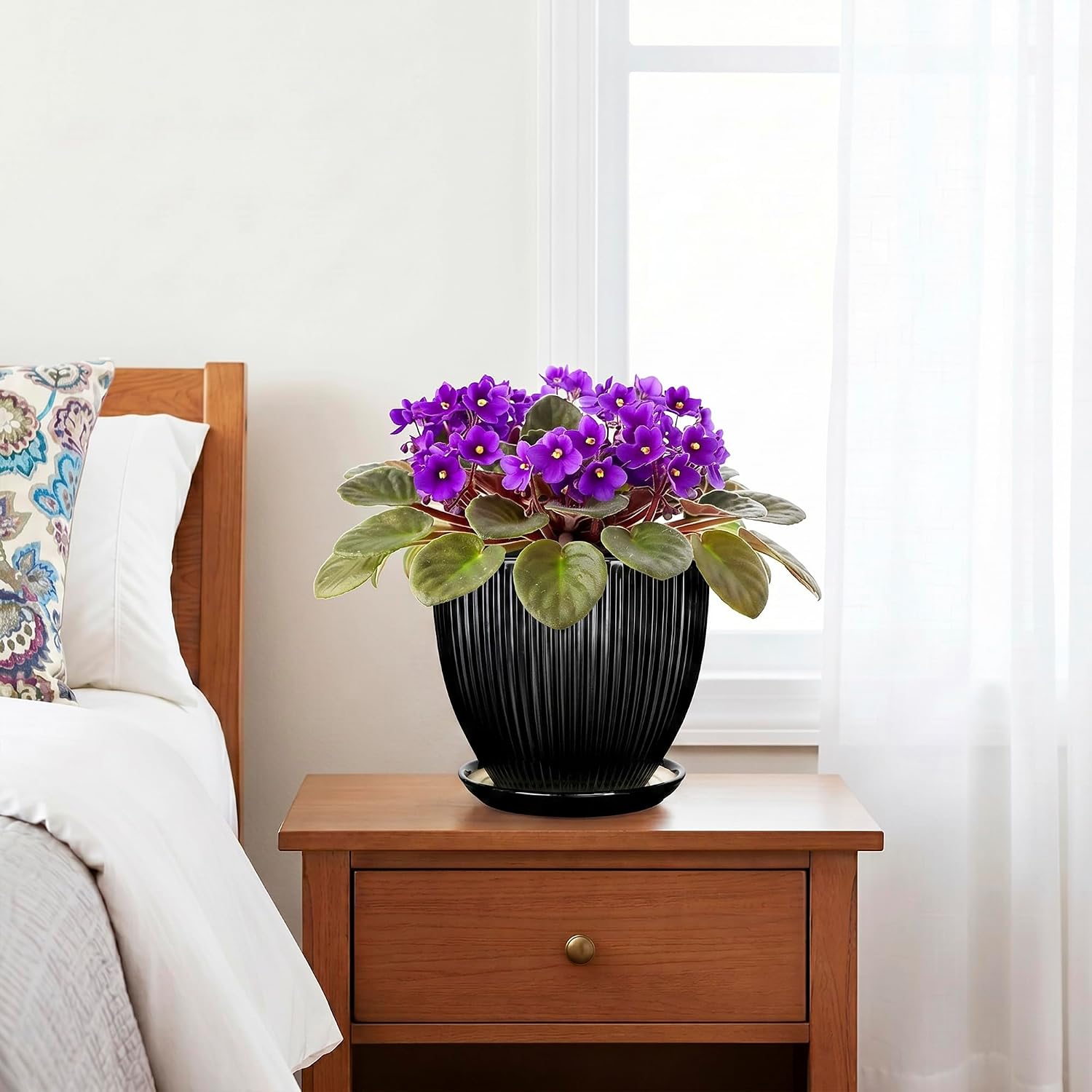 6 Inch Ceramic Planter, Indoor Plant Pots for Small Plants, Decorative Flower Pots with Drainage Hole and Saucer, Round