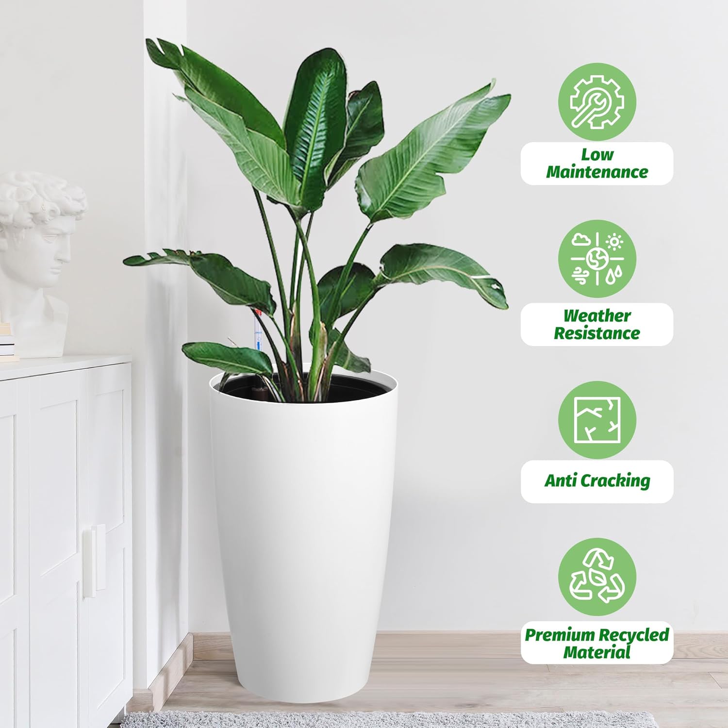 22" Tall Planter Set of 2, Self Watering Pots, Large Planter for Outdoor | Built-in Drainage and a Water Level Monitor