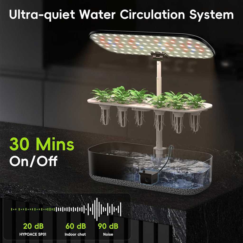 Hydroponics Growing System with LED Grow Light, 14 Pods Indoor Herb Garden Full Spectrum Rotatable Light Panel, Auto On
