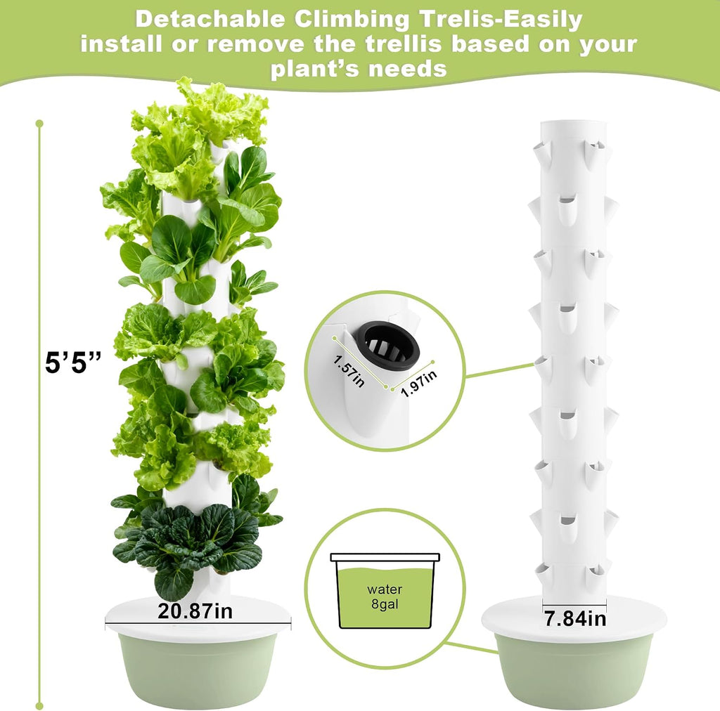 Vertical Hydroponic Growing System – Indoor & Outdoor Herb Garden Tower, 36 Plant Pods with Timer, Smart Automated