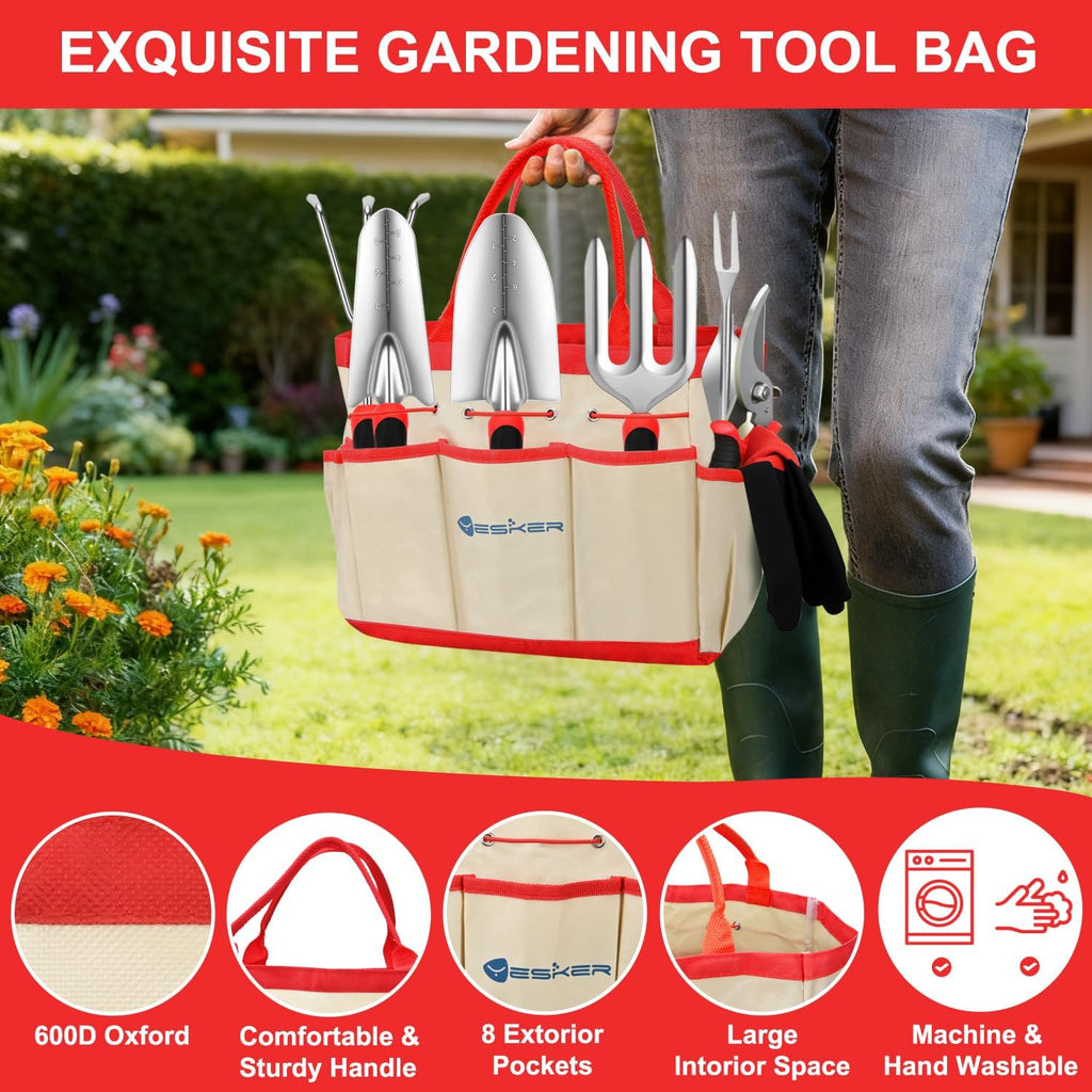 Yesker Gardening Tools 9-Piece Heavy Duty Garden Tool Set Gardening Supplies Gifts for Women Men Gardening Hand Tool