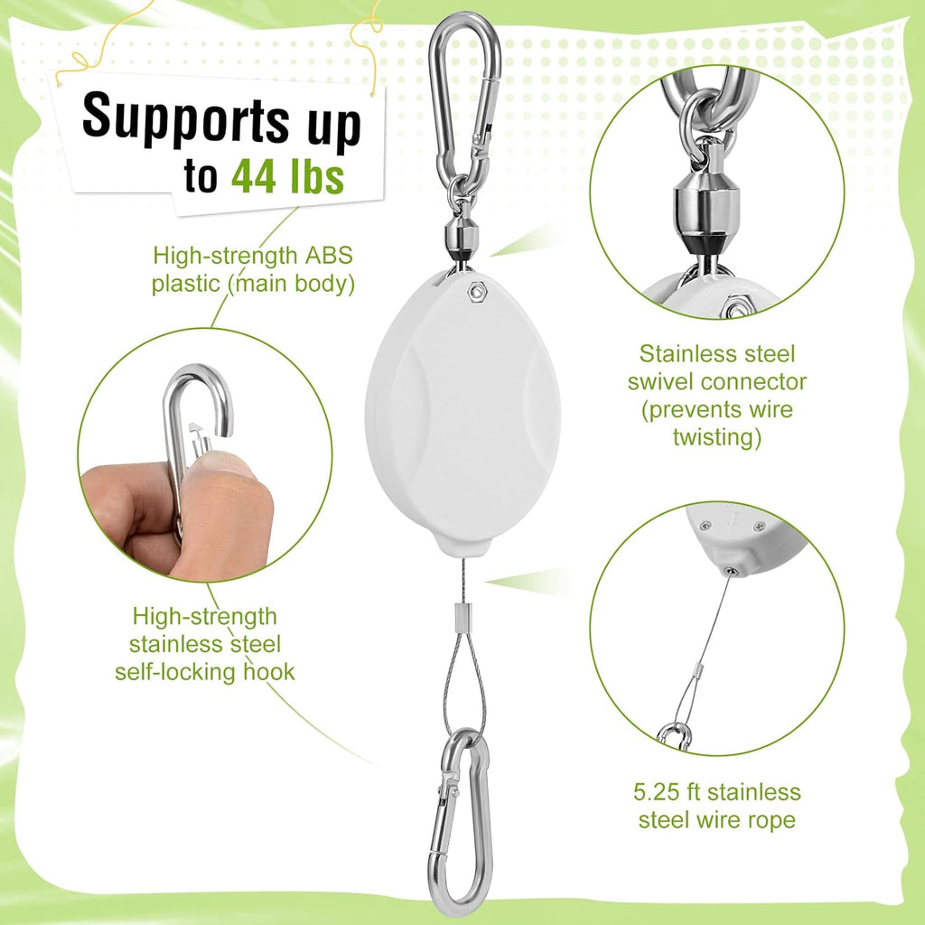 Plant Pulleys for Hanging Plants, Heavy Duty Retractable Hangers, 304 Stainless Steel Rope, Auto Plant Holder