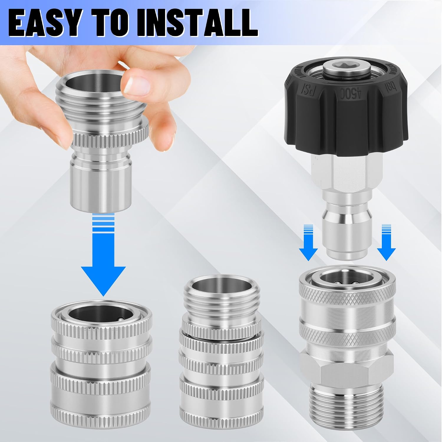 8 Pcs Quick Connect Pressure Washer Kit,M22-14 mm Swivel to 3/8" | Stainless Steel Quick Connector Adapter Fitting,3/4