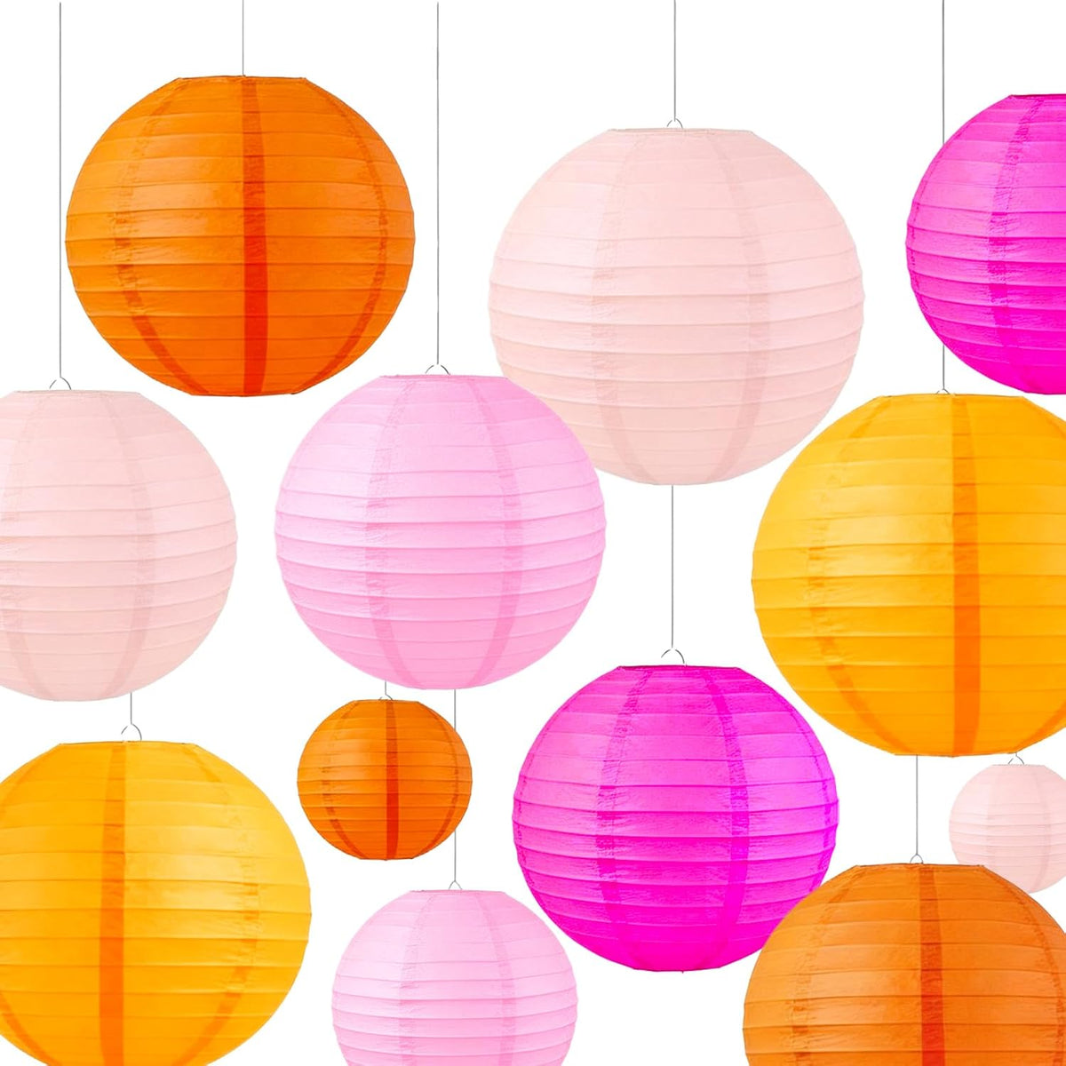 Pink Paper Lanterns Decorative, Pink Hanging Round Paper Lanterns for Wedding Bridal Baby Shower Valentines Day Gender Reveal (9 PCS)