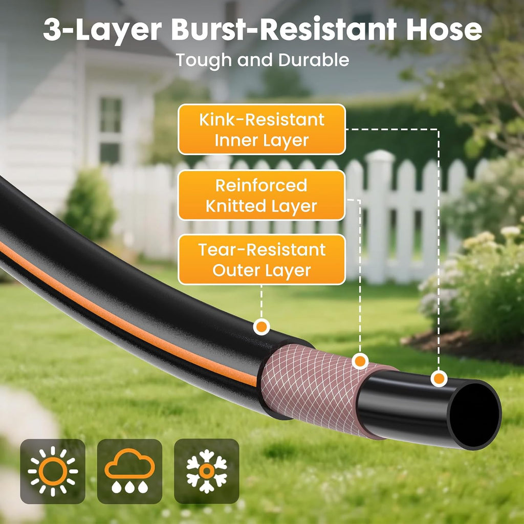NEWBULIG Garden Hose Reel, 1/2" x 100 ft Retractable Heavy Duty Water Hose | Automatic Wall Mounted, 9 Pattern Hose