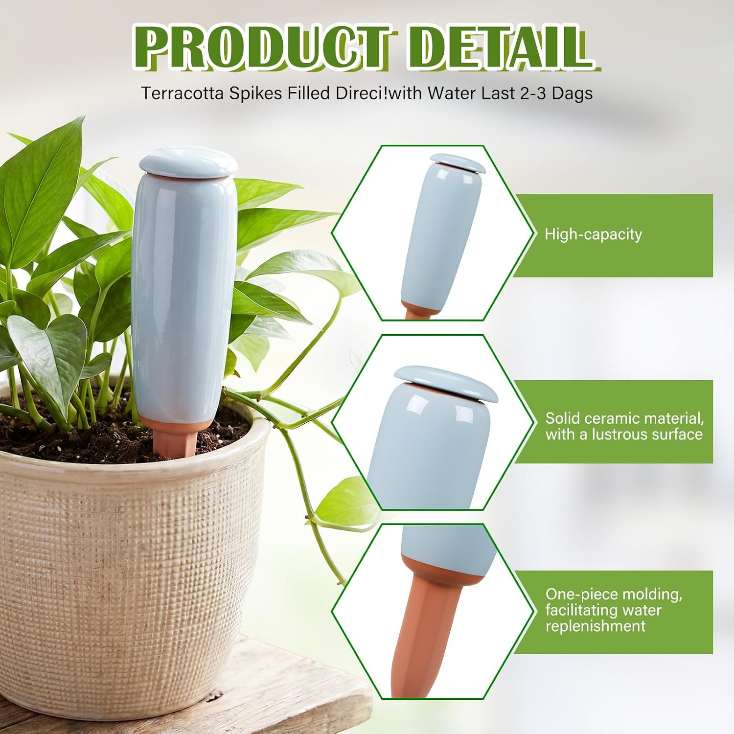 LemonRoad 4 Pack Terracotta Watering Spikes Plant Self Watering Globes Devices Large 17.5 oz Potted Plant Waterer