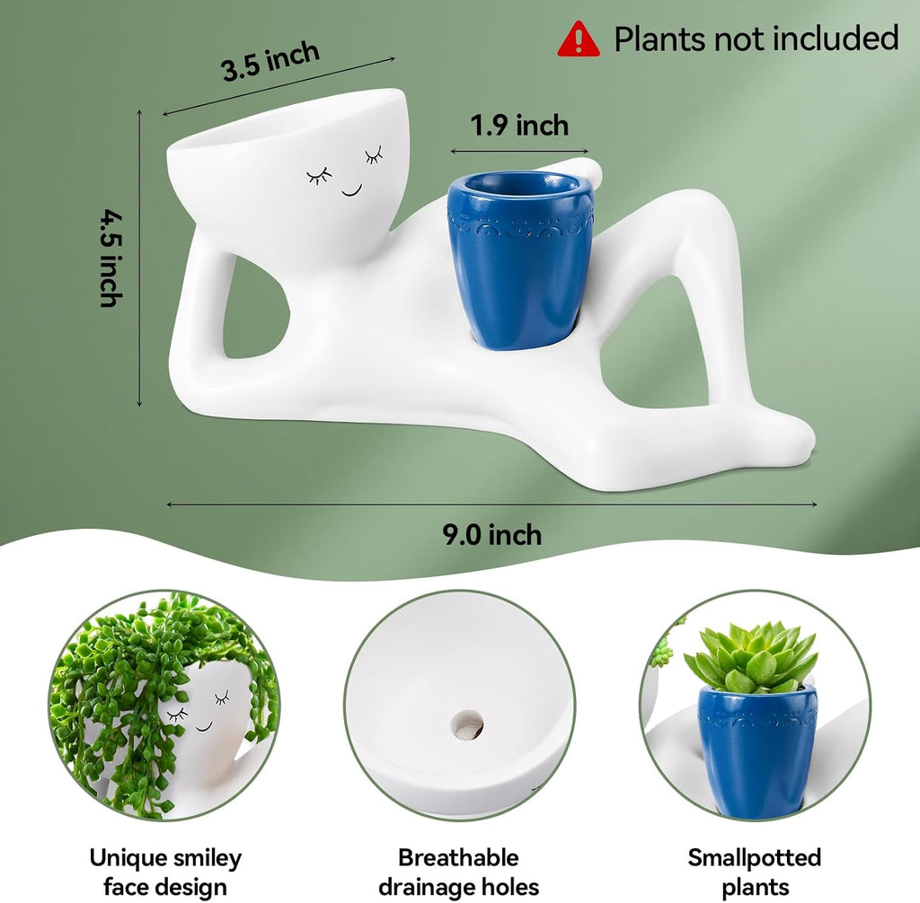 Face Planters Head, Funny Succulent Garden Pots,Cute Planters for Indoor Plants, Double Flower Pot with Drainage for