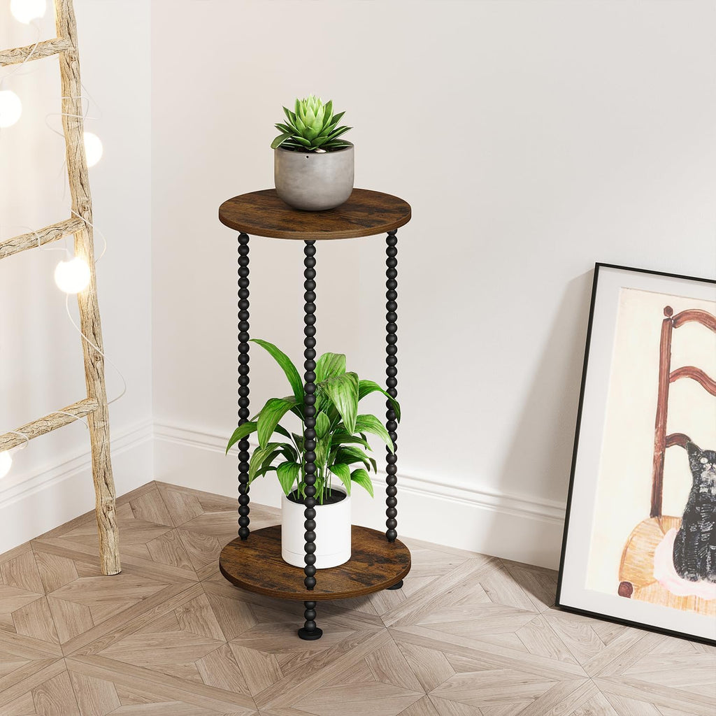 YINMIT Plant Stand Indoor, 2 Tier Small Plant Stand, Plant Stands with Metal Spindle Poles, Corner Flower Pot Stand