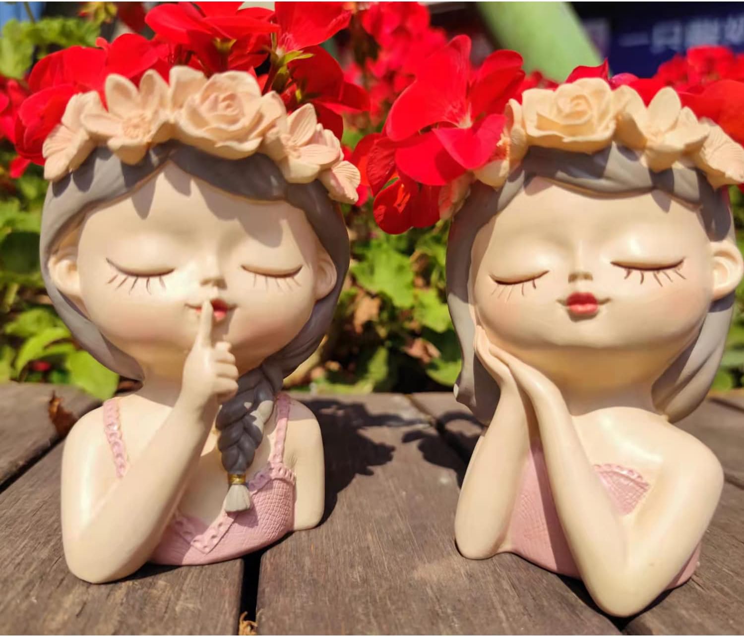 Small Fairy Head Planter, 3 Pack Succulent Pots, 4 Inches Girl Face Flower Pot Cute Resin Cactus Planters with Drainage
