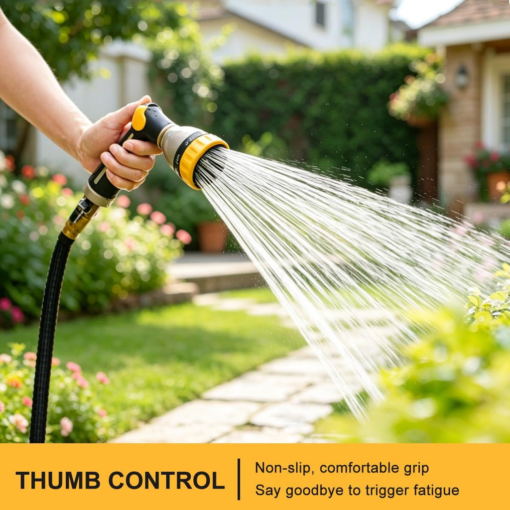 FANHAO Thumb Control Garden Hose Nozzle Heavy Duty Metal, 8 Spray Patterns | Rustproof Leakproof, Non-Slip Ergonomic