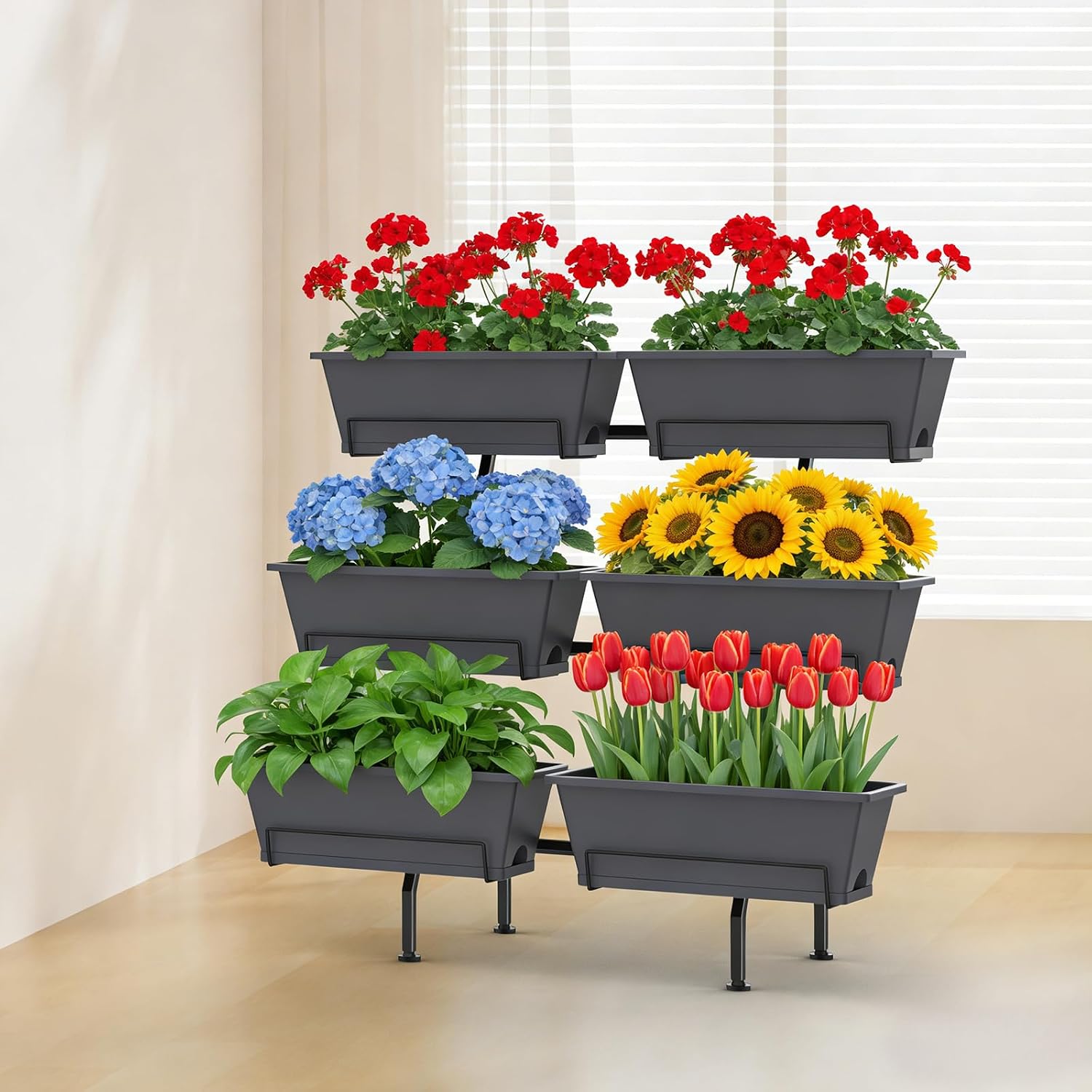 ETELI Vertical Raised Garden Bed 3 Tier Garden Planter Indoor Outdoor Herb Planter with 6 Removable Boxes Standing