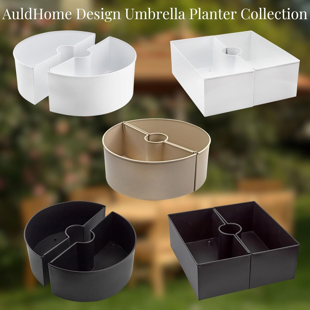 AuldHome Design Umbrella Planter for Patio Table (Black Square), w/Umbrella Hole, Enamelware Rectangular Planter Pots