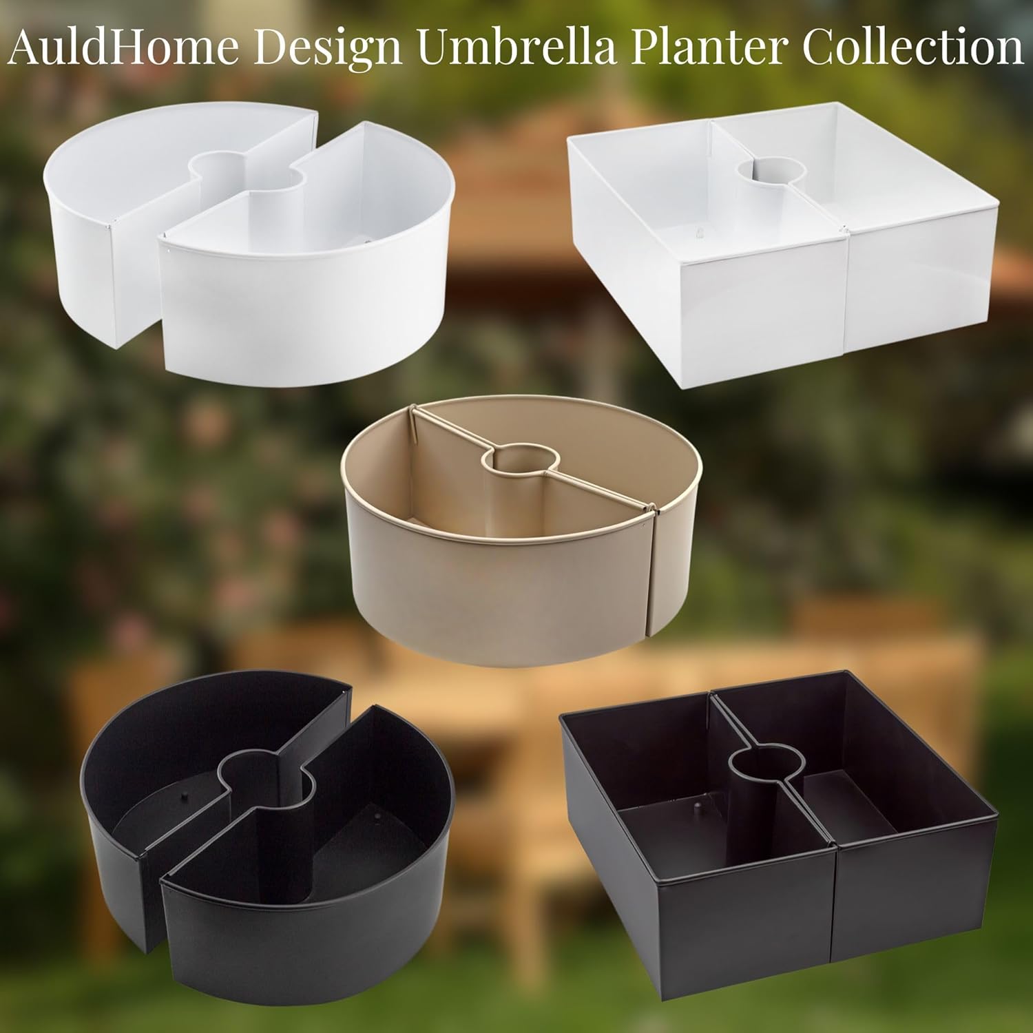 AuldHome Design Umbrella Planter for Patio Table (Black Square), w/Umbrella Hole, Enamelware Rectangular Planter Pots