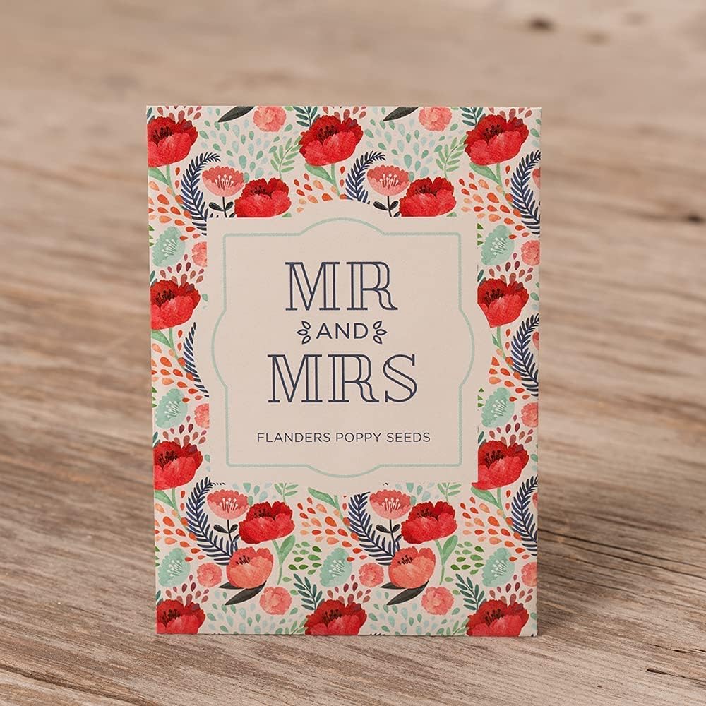 Bentley Seeds Mr & Mrs Pre Filled Flanders Poppy Seed Packets - 25 Individual Flanders Poppy Seed Packs -Wedding or
