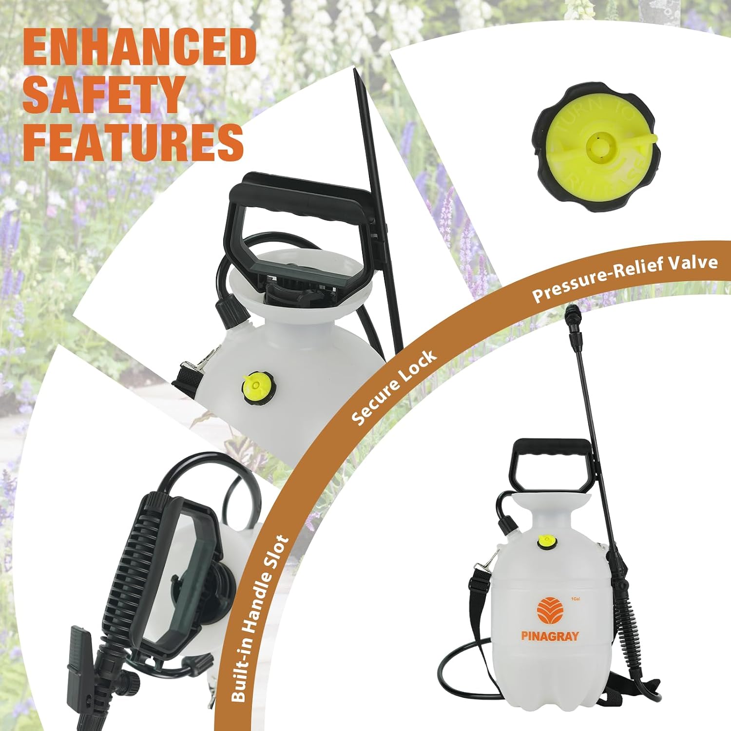 1 Gallon/3.78L Pressure Sprayer - Multi-Use Pump Mister for Garden, Lawn & Home with 2 Nozzles, Shoulder Strap & Gloves