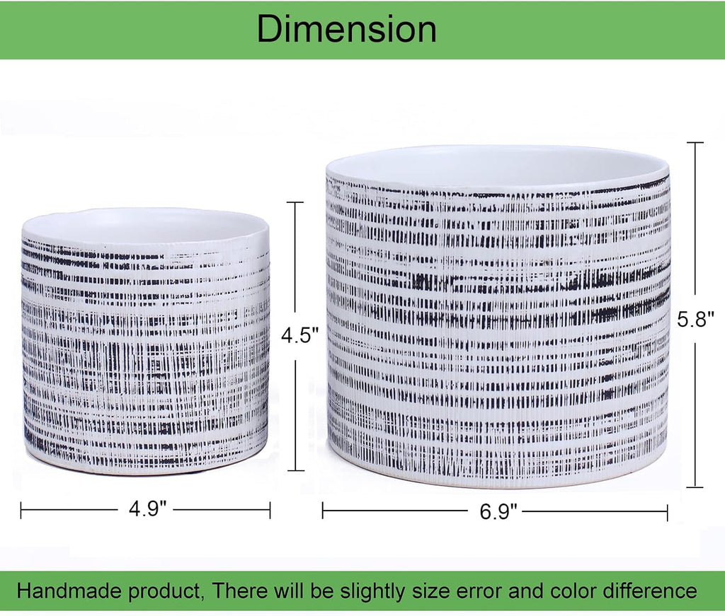Plant Pots 2 Pack, 5" & 7" Ceramic Planter Pots Drainage Holes, Plant Pot for Indoor & Outdoor Set of 2 Flower Pots