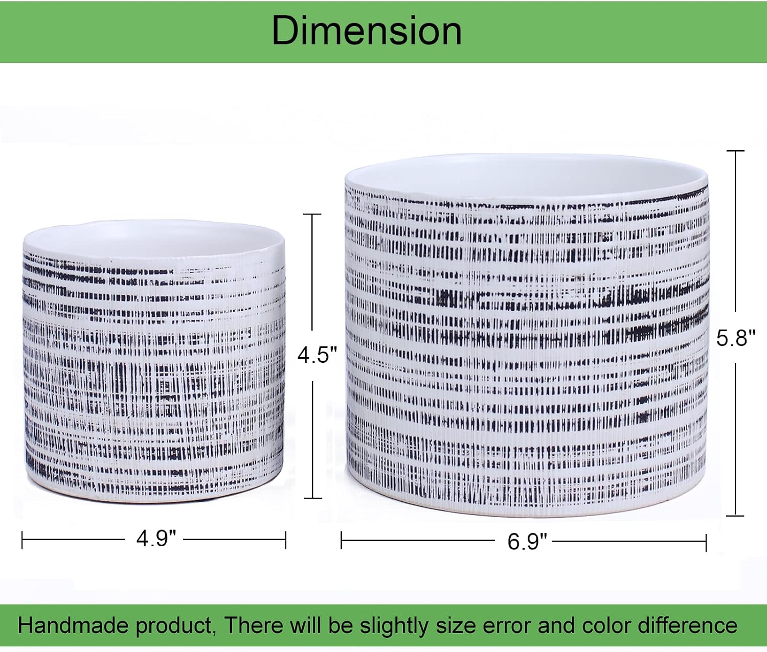 Plant Pots 2 Pack, 5" & 7" Ceramic Planter Pots Drainage Holes, Plant Pot for Indoor & Outdoor Set of 2 Flower Pots