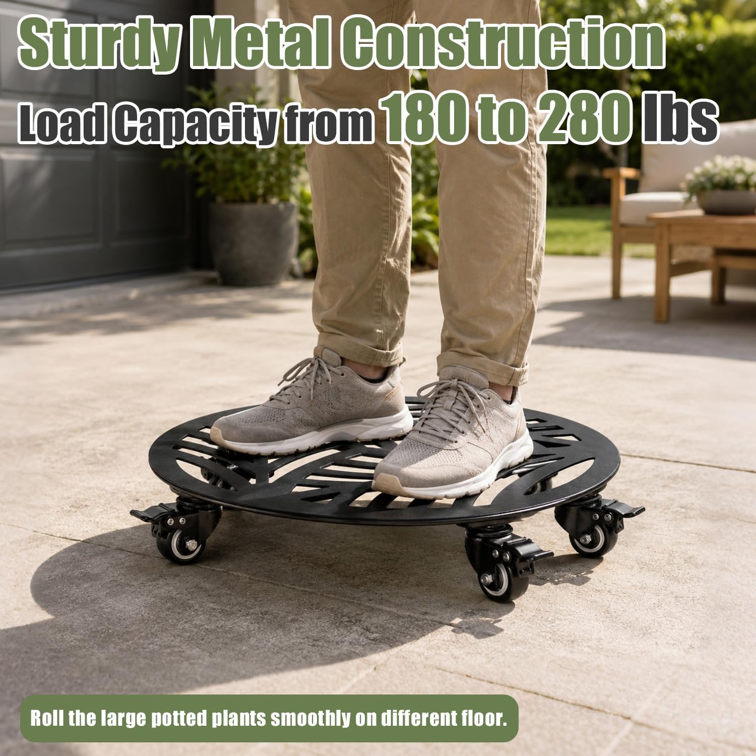 1-Pack Large Metal Plant Caddy with Wheels 13.6 Inches Heavy-duty Rolling Plant Stands with Casters Wheeled Flower Pot
