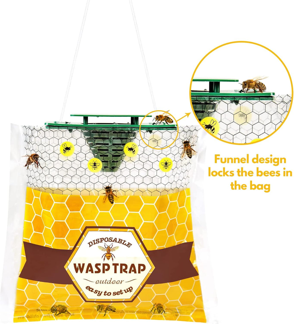 Outdoor Disposable Yellow Jacket & Wasp Traps 8 Pack | Carpenter Bee Traps for Outside, Yellow Jacket Trap, Hornet