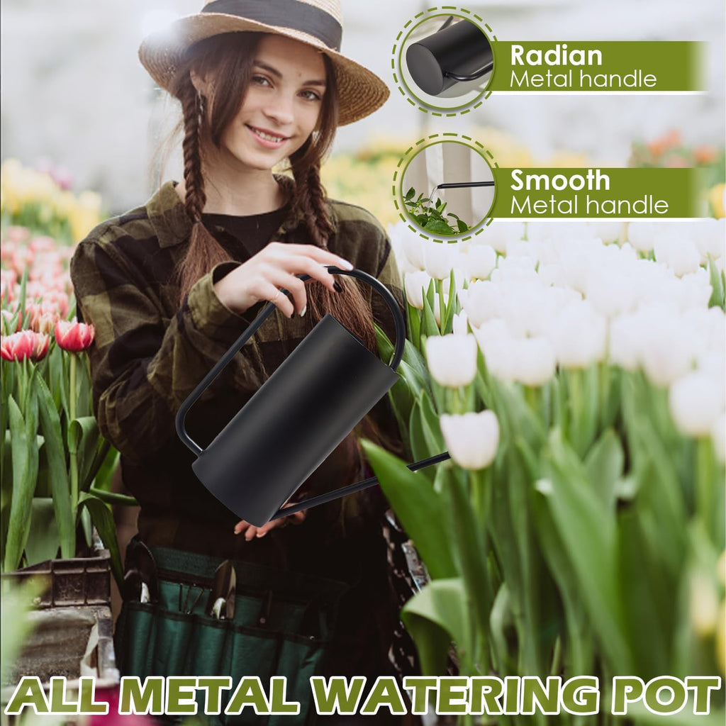 Watering Can Outdoor, 50 oz/1.5L Watering Can with Long Spout and Handle, Stainless Steel Garden Watering Pot for
