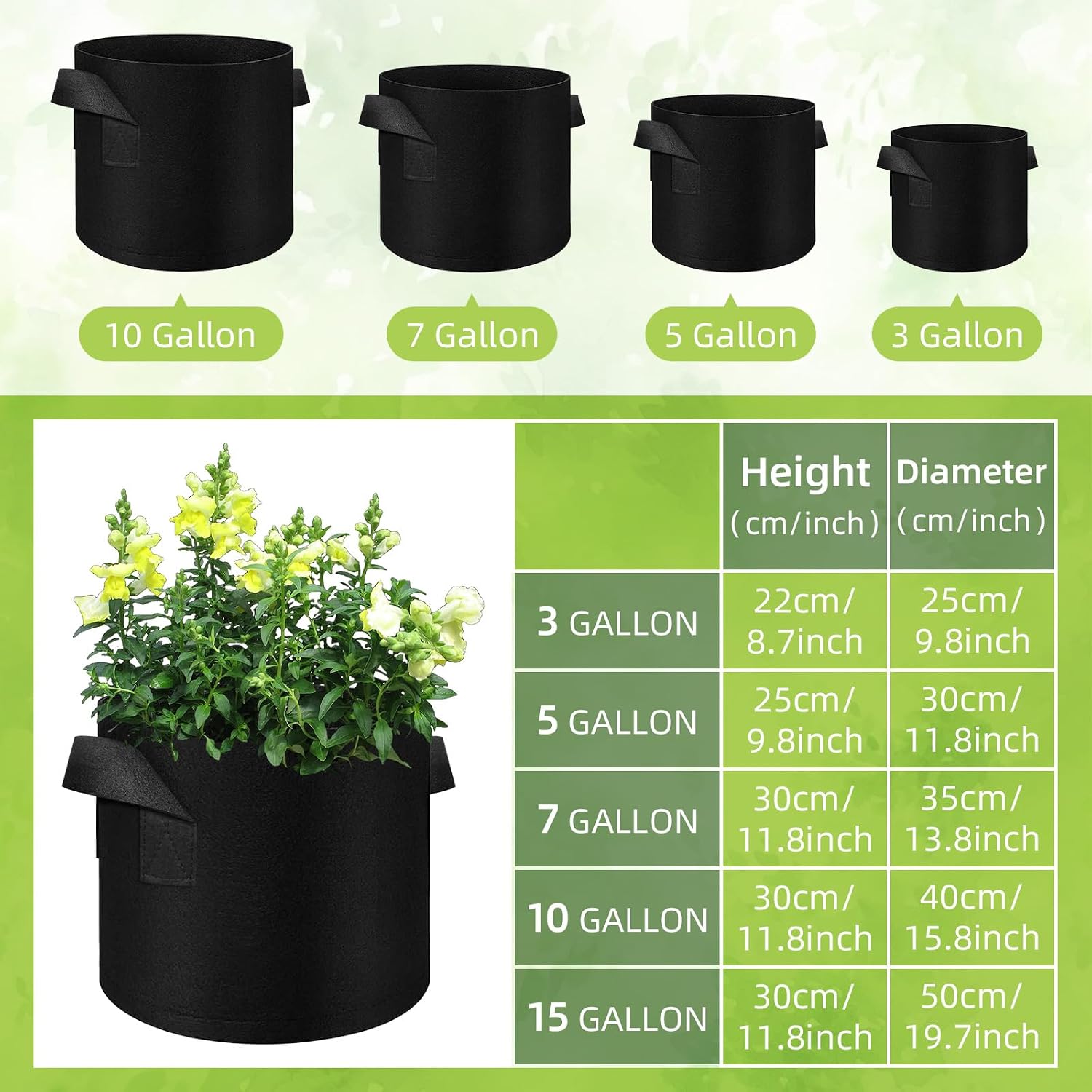40-Pack 10 Gallon Grow Bag, Non-Woven Fabric Pots with Handles, Garden Planting Bag for Potatoes, Carrots, Tomatoes and