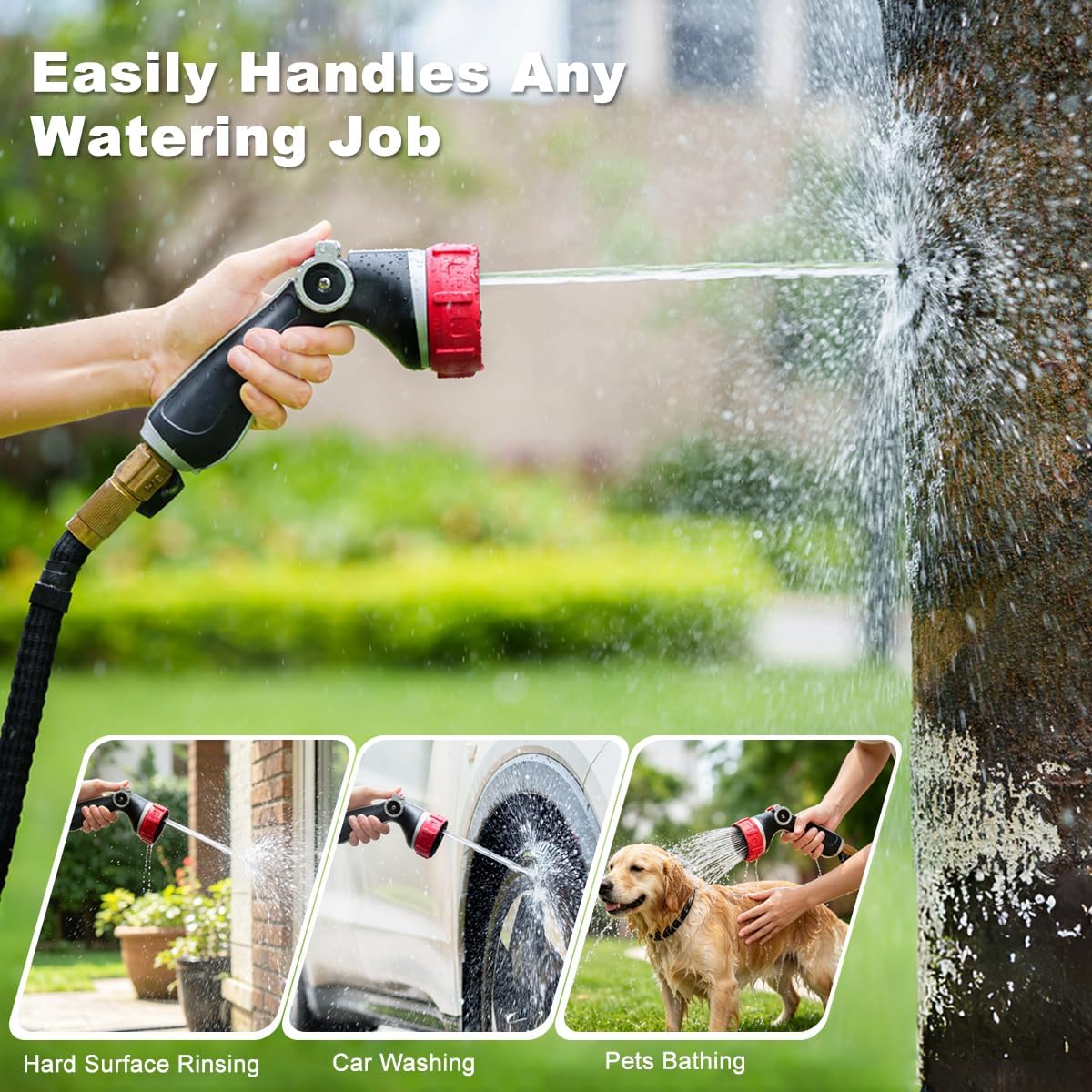 FANHAO Professional Garden Hose Nozzle Heavy Duty Metal, Thumb Control Spray Nozzle with 7 Patterns, High Pressure