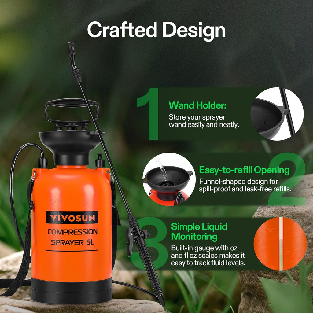 VIVOSUN 1.35-Gallon Pump Pressure Sprayer | Lawn & Garden Water Sprayer with Adjustable Shoulder Strap, for Spraying