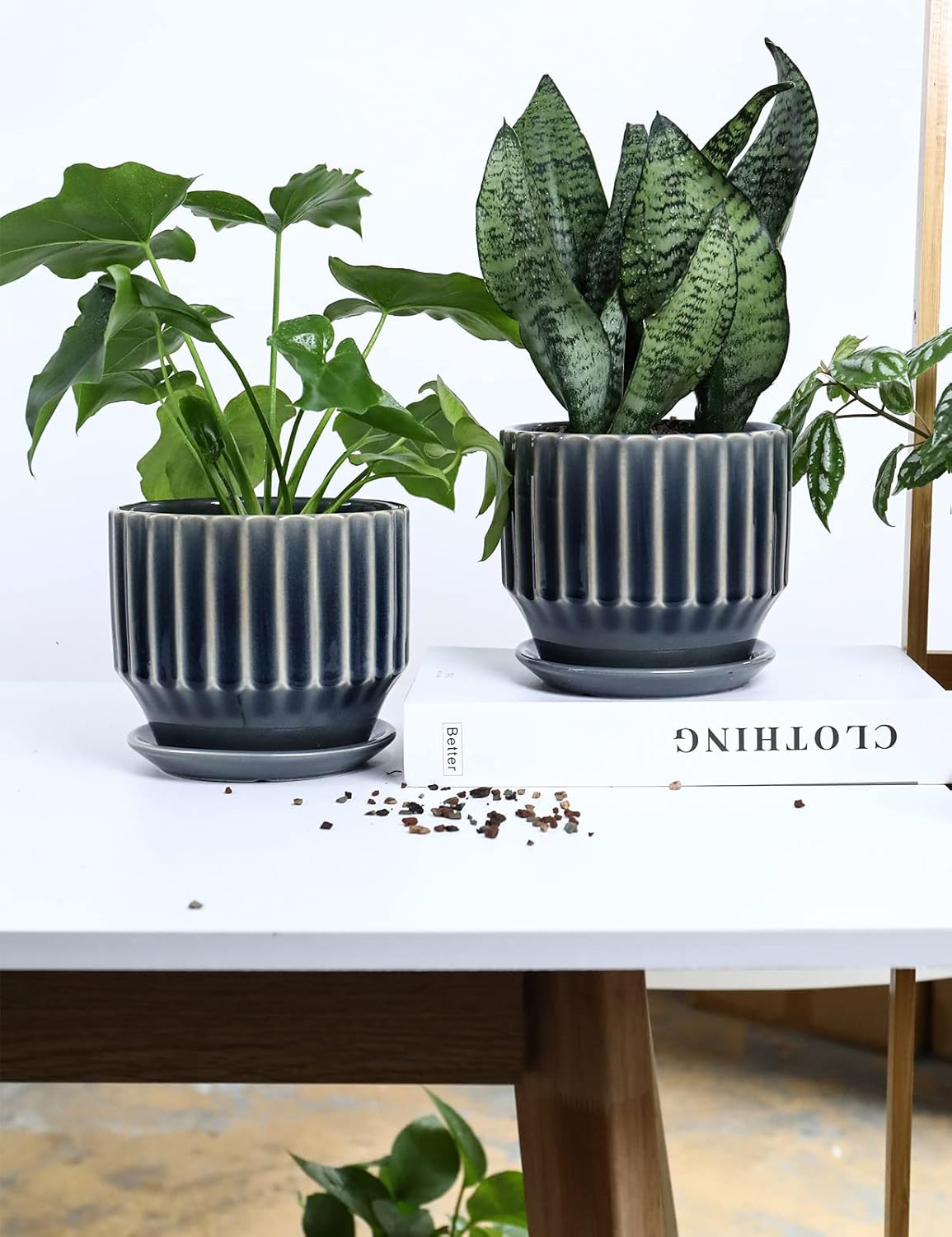 Plant Pots 6 inch Ceramic Pots for Indoor Plants Set of 2 Flower Pots Unique Crackle Glaze Design Plant Pots with