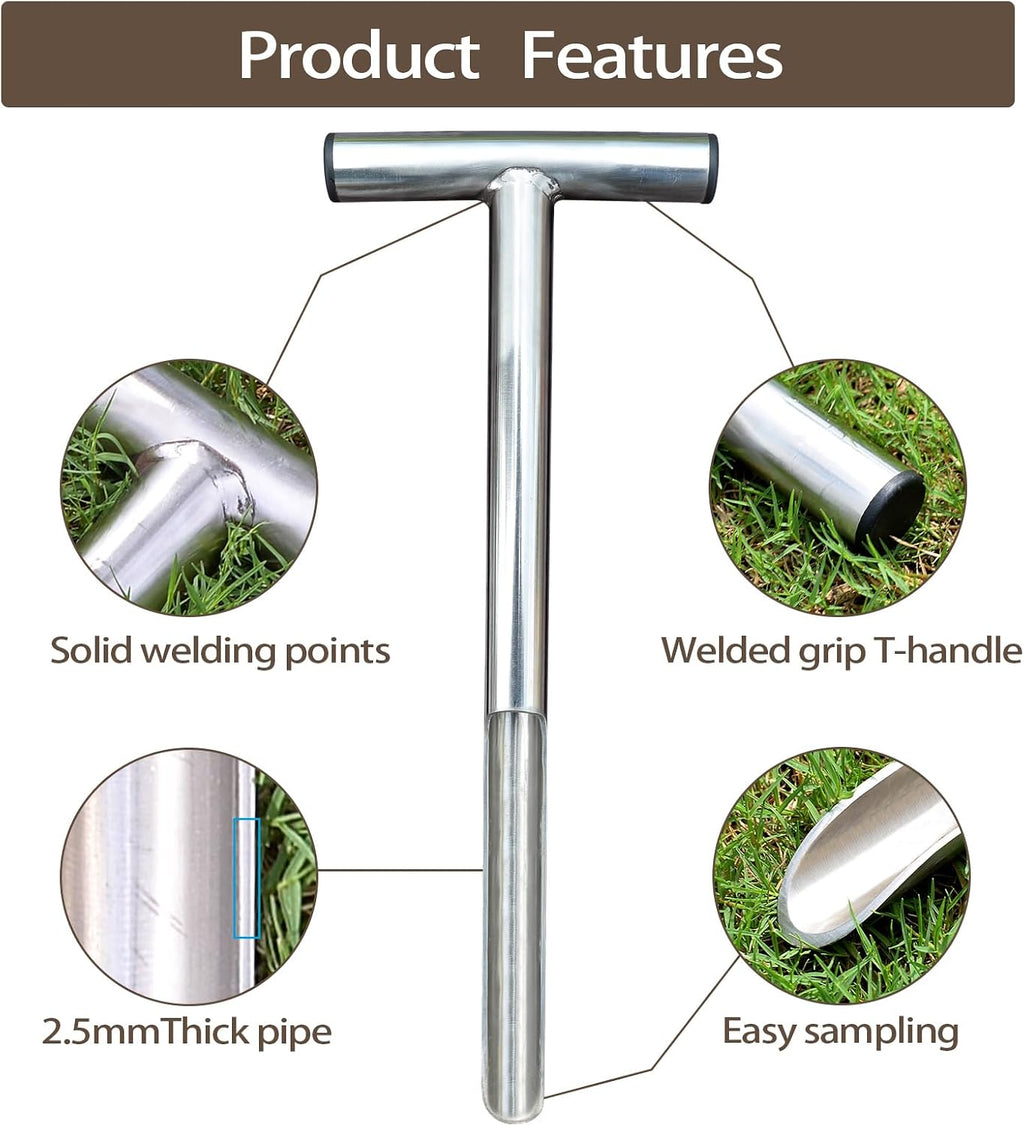 HiHydro Soil Sampler Probe Stainless Steel Tubular T-Style Handle Soil Test Kits Satisfying The Sampling Depth of