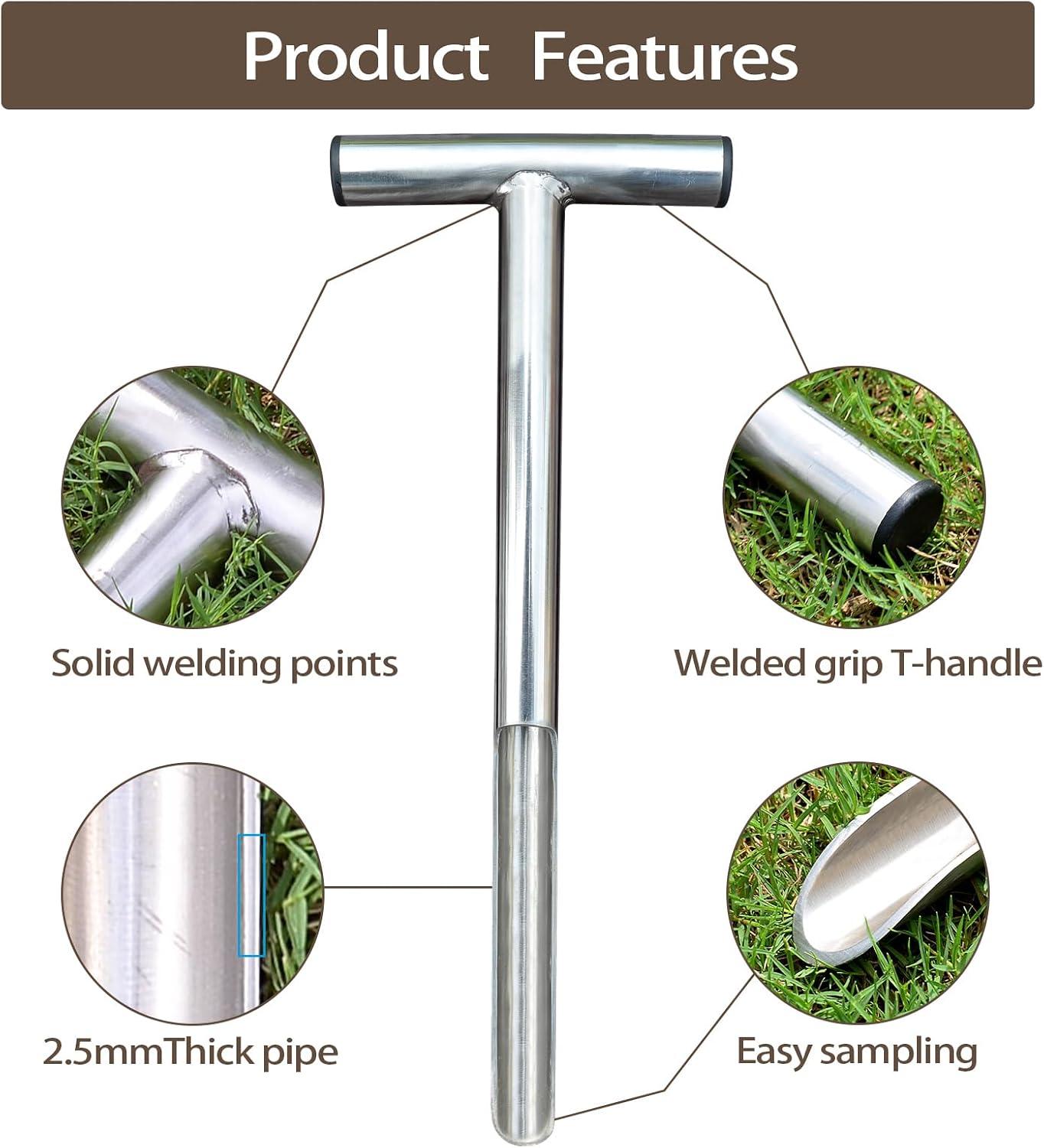 HiHydro Soil Sampler Probe Stainless Steel Tubular T-Style Handle Soil Test Kits Satisfying The Sampling Depth of