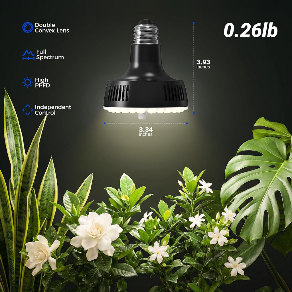 Barrina OG11A Grow Light Bulbs for Indoor Plant, 4000K 11W, 4 Packs, Black | Integrated Dimming & Timing, E26 Plant