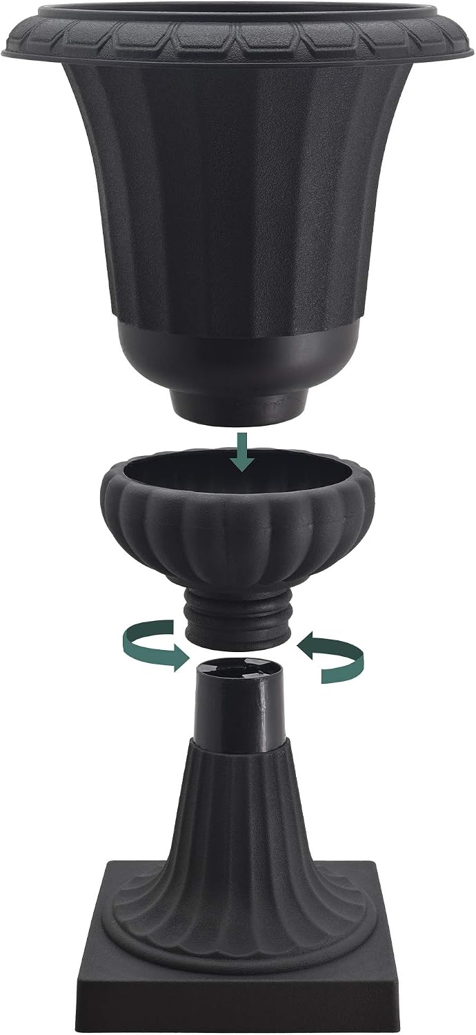 Arcadia Garden Products Plastic Garden Pedestal Urn, Set of 2 Classic Decorative Garden Pot Planter for Indoor and