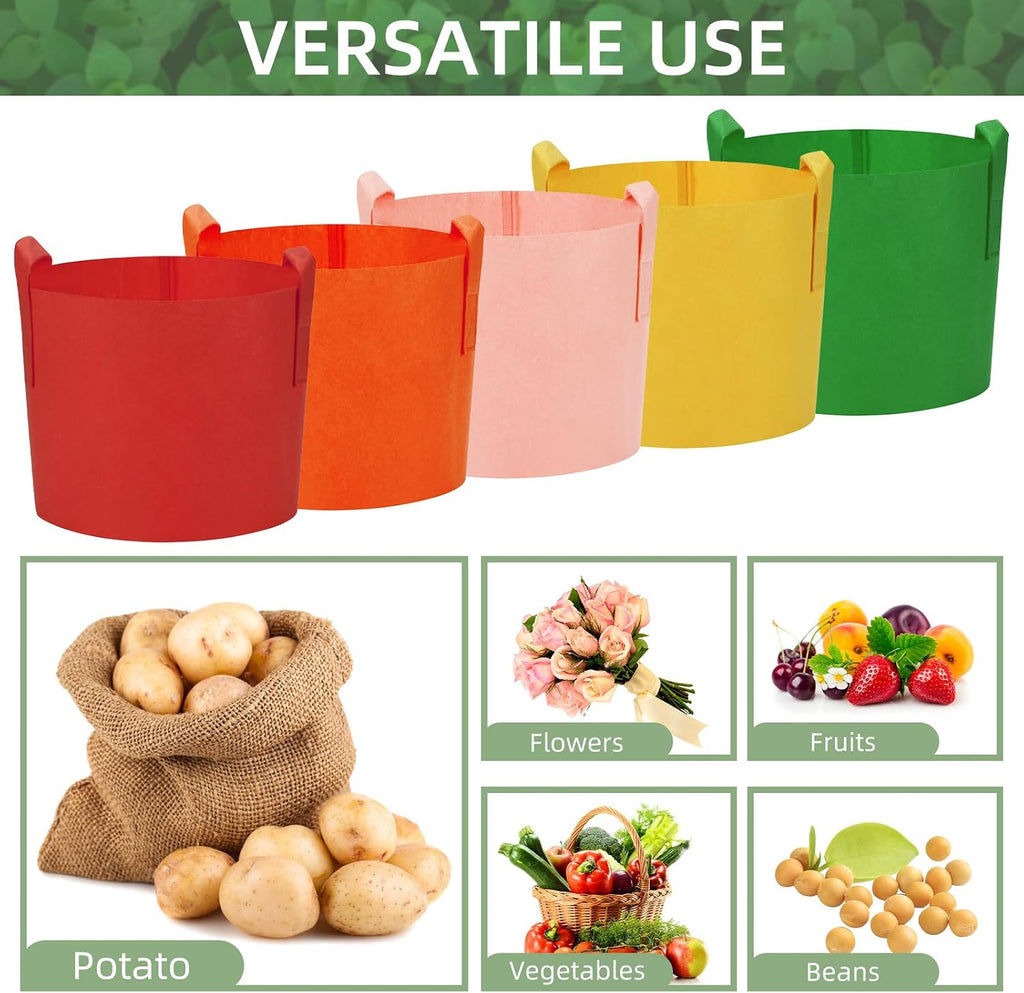 20 Pack 10 Gallon Grow Bags, Colorful Potato Plant Grow Bags with Handles, Nonwoven Fabric Garden Pots for Vegetable